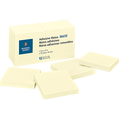 Business Source Yellow Repositionable Adhesive Notes (BSN36612)