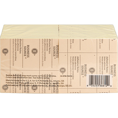 Business Source Yellow Repositionable Adhesive Notes (BSN36612)