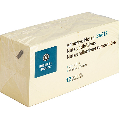 Business Source Yellow Repositionable Adhesive Notes (BSN36612)