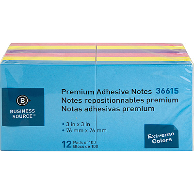 Business Source 3x3 Extreme Colors Adhesive Notes (BSN36615)
