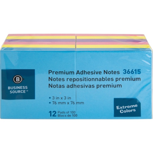 Business Source 3x3 Extreme Colors Adhesive Notes (36615)