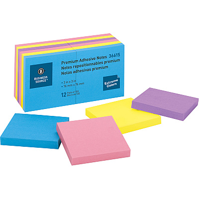 Business Source 3x3 Extreme Colors Adhesive Notes (BSN36615)