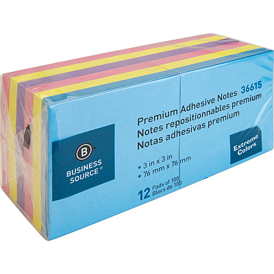 Business Source 3x3 Extreme Colors Adhesive Notes (BSN36615)