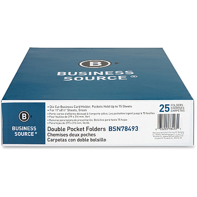 Business Source Letter Recycled Pocket Folder (BSN78493)