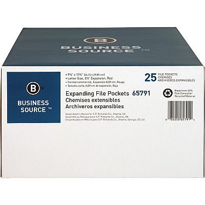 Business Source Straight Tab Cut Letter Recycled File Pocket (BSN65791)