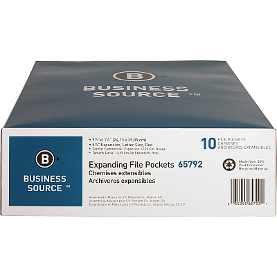 Business Source Straight Tab Cut Letter Recycled File Pocket (BSN65792)