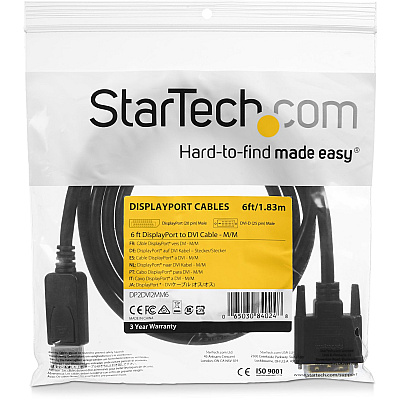 StarTech 6ft (1.8m) Displayport To Dvi Cable - Displayport To Dvi Adapter Cable - Dp To Dvi-d Video Converter - 1080p - Replacement For Dp2dvimm6 (DP2DVI2MM6)