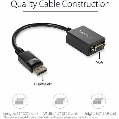 StarTech Displayport To Vga Adapter - Active Dp To Vga Converter - 1080p Video - Displayport Certified - Dp/dp++ Source To Vga Monitor Cable Adapter Dongle - L (DP2VGA2)