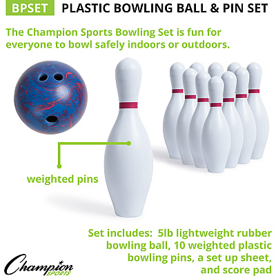 Champion Sports Plastic Bowling Ball & Pin Set (CSIBPSET)