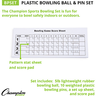 Champion Sports Plastic Bowling Ball & Pin Set (CSIBPSET)