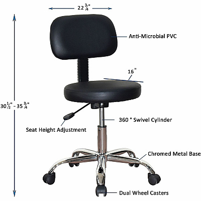 Lorell 16" Round Seat Pneumatic-Lift Stool with Back (LLR69511)