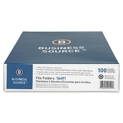 Business Source 1/3 Tab Cut Letter Recycled Top Tab File Folder (BSN16491)