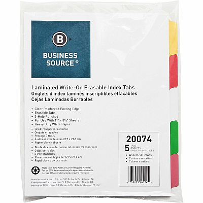 Business Source Laminated Write-On Tab Indexes (BSN20074)