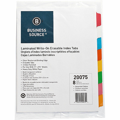 Business Source Laminated Write-On Tab Indexes (BSN20075)