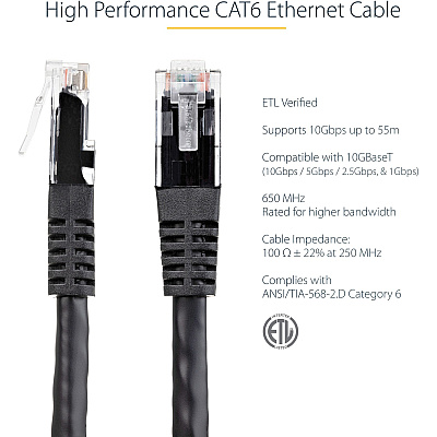 StarTech 35ft Cat6 Ethernet Cable Black Cat 6 Poe (C6PATCH35BK)