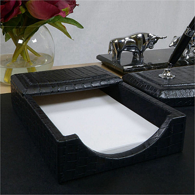 Dacasso Crocodile Embossed Black Leather Memo Holder (A2209)