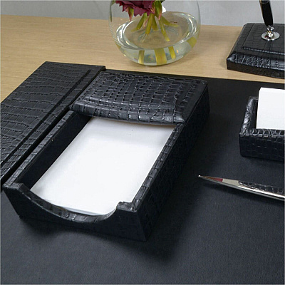 Dacasso Crocodile Embossed Black Leather Memo Holder (A2209)