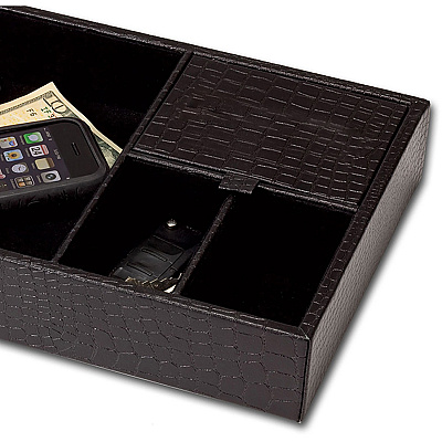 Dacasso Crocodile Embossed Black Leather Standard Valet Tray (A2463)