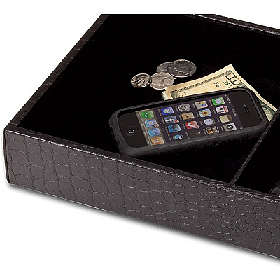 Dacasso Crocodile Embossed Black Leather Standard Valet Tray (A2463)