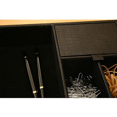 Dacasso Crocodile Embossed Black Leather Standard Valet Tray (A2463)