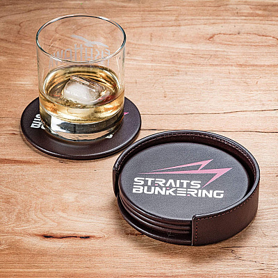 Dacasso Leather Coasters - Set of 4 with Holder (A3445)
