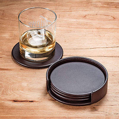 Dacasso Leather Coasters - Set of 4 with Holder (A3445)