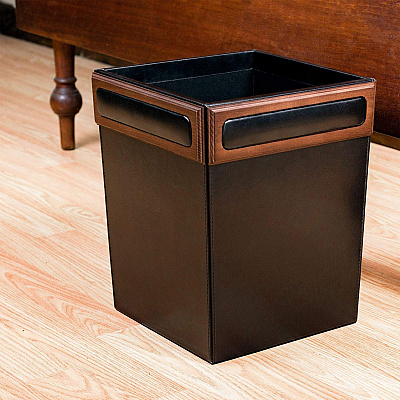 Dacasso Walnut & Leather Waste Basket (A8403)