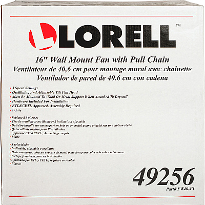Lorell Pull-chain Wall-Mounting 3-speed Fan (LLR49256)