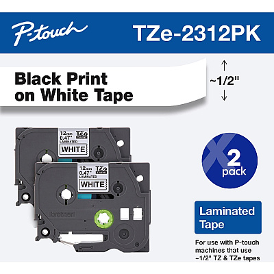 Brother 1/2" Black/White TZe Laminated Tape Value Pack (BRTTZE2312PK)
