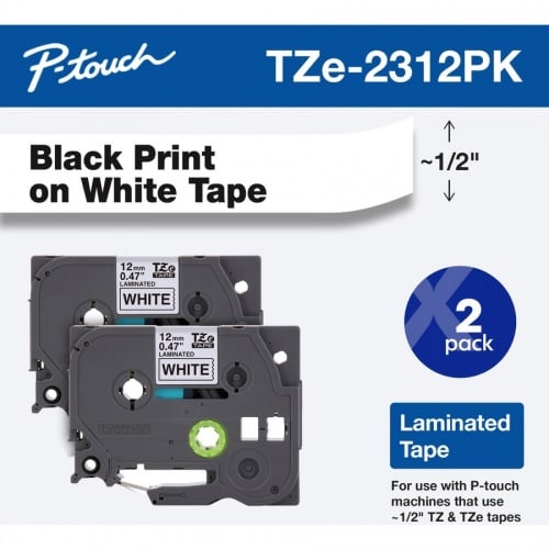 Brother 1/2" Black/White TZe Laminated Tape Value Pack (TZE2312PK)