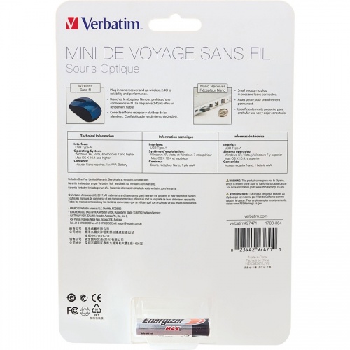 Verbatim Wireless Mini Travel Optical Mouse - Blue (97471)