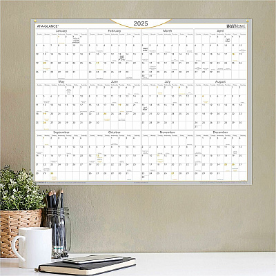 AT-A-GLANCE WallMates Self-Adhesive Dry Erase Yearly Planning Surfaces, 24 x 18, White/Gray/Orange Sheets, 12-Month (Jan to Dec): 2026 (AW506028)