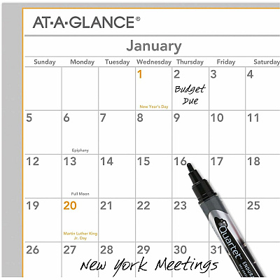 AT-A-GLANCE WallMates Self-Adhesive Dry Erase Yearly Planning Surfaces, 24 x 18, White/Gray/Orange Sheets, 12-Month (Jan to Dec): 2026 (AW506028)