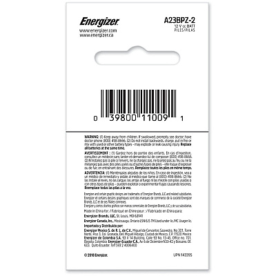 Energizer A23 Batteries, 2 Pack (EVEA23BPZ2)