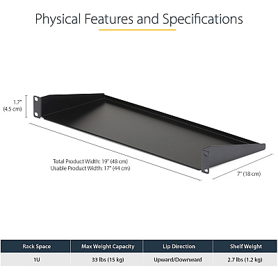 StarTech Rack Mount Shelf 1u 7in Depth Fixed (CABSHELF1U)