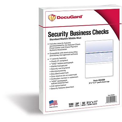 DocuGard Security Blue Marble Business Checks with 11 Features to Prevent Fraud (PRB04509)