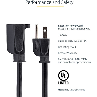 StarTech 20ft Power Extension Cord 5-15r To 5-15p (PAC10120)
