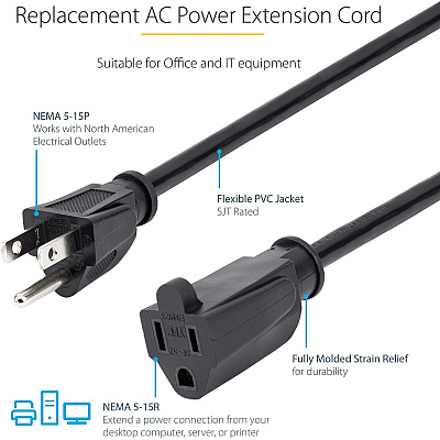 StarTech 20ft Power Extension Cord 5-15r To 5-15p (PAC10120)