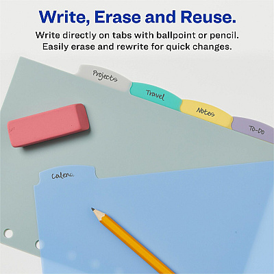 Avery Durable Plastic Write-On Dividers 5½" x 8½" , 5 tabs" 5½" x 8½" , 5 tabs (AVE16180)