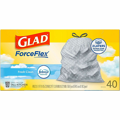 Glad ForceFlex Tall Kitchen Drawstring Trash Bags (CLO78361)