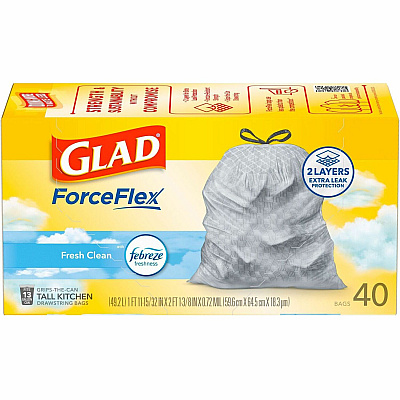 Glad ForceFlex Tall Kitchen Drawstring Trash Bags (CLO78361)