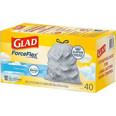 Glad ForceFlex Tall Kitchen Drawstring Trash Bags (CLO78361)