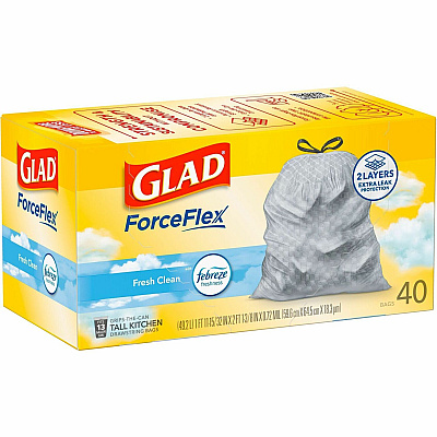 Glad ForceFlex Tall Kitchen Drawstring Trash Bags (CLO78361)