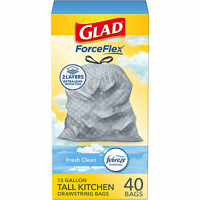 Glad ForceFlex Tall Kitchen Drawstring Trash Bags (CLO78361)