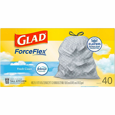 Glad ForceFlex Tall Kitchen Drawstring Trash Bags (CLO78361)