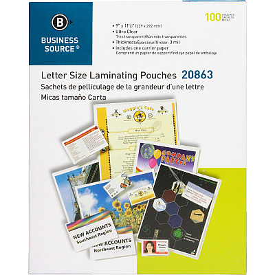 Business Source Letter Size Laminating Pouches - Sealed Long Side (BSN20863)