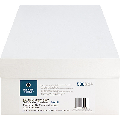 Business Source Double Window No. 8-5/8 Check Envelopes (BSN04650)