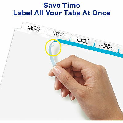 Avery(R) 5 Big Tab Dividers for 3 Ring Binder, Easy Print & Apply Clear Label Strip, Index Maker(R) Customizable White Tabs, 5 Sets (AVE11492)