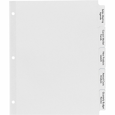 Avery(R) 5 Big Tab Dividers for 3 Ring Binder, Easy Print & Apply Clear Label Strip, Index Maker(R) Customizable White Tabs, 5 Sets (AVE11492)