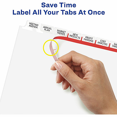 Avery(R) 8 Big Tab Dividers for 3 Ring Binder, Easy Print & Apply Clear Label Strip, Index Maker(R) Customizable White Tabs, 5 Sets (AVE11493)